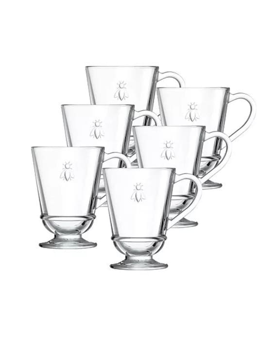 La Rochere Französisches Bienenglas Kaffeetassen (Set mit Sechs), Bienenbecher, Glaswaren, Wohnkultur, Teetassen, Bienen-Themen-Glastassen, handgefertigte Glaswaren