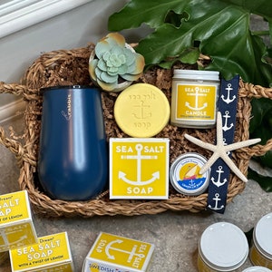 Spiaggia/Costiero/Regalo/Profumo di limone/Cesti regalo/Cesto regalo/Relax/Pensionamento/Amante della spiaggia/Cesti regalo personalizzati/Barca/Regali aziendali/Regali