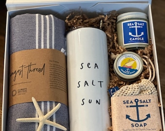 Caja de regalo con temática de playa, ideal para la jubilación, para amantes de la playa, para un feliz cumpleaños, para productos de baño de lujo y para spa.