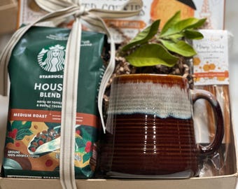 Hora del café/Regalos para amantes del café/Gracias/Pensando en ti/Vibraciones matutinas acogedoras/Canastas de regalo/Canastas de regalo temáticas/Canastas de regalo personalizadas/Compañero de trabajo