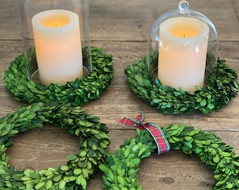 Preserved Boxwood Candle Ring Wreath, 8" Holiday Table Decor