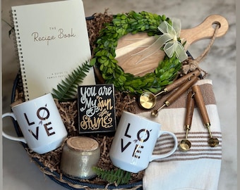Cesta de regalo/Boda/Despedida de soltera/Nuevo hogar/Comprometidos/Pensando en ti/Cestas de regalo/Cestas de regalo personalizadas/Cestas de regalo temáticas/Hechas a mano/Regalos/Libro de recetas