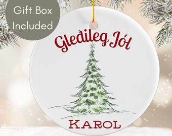 Personalized Gleðileg Jól Christmas Gift Ornament,Icelandic Keepsake Ornament,Christmas Decorations,Iceland,Home Decor Gift,Iceland Xmas