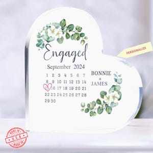 Personalized Engagement Gift, Engaged Calendar Acrylic Plaque, Custom Gift for Couple, Engagement Date Gift for Couple, Wedding Keepsake