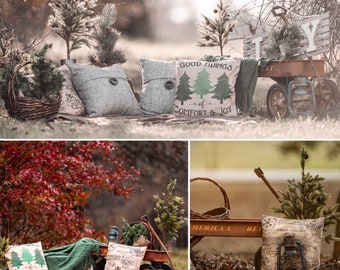 Little Red wagon Christmas Backdrops