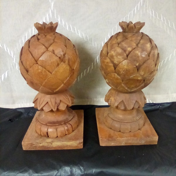 Carved wooden pineapples, vintage, solid wood from the Philippines