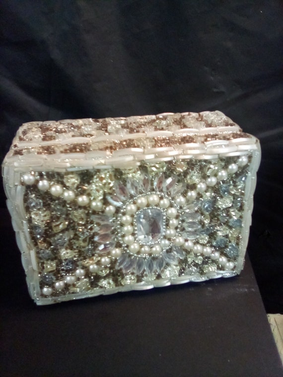Jeweled  jewelry box studded with stones, beads e… - image 1