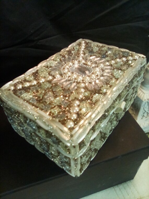 Jeweled  jewelry box studded with stones, beads e… - image 3