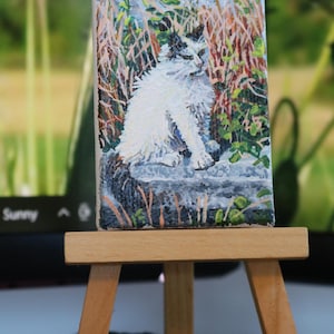 Miniature Cat Acrylic Painting: Greek Village Landscape Art