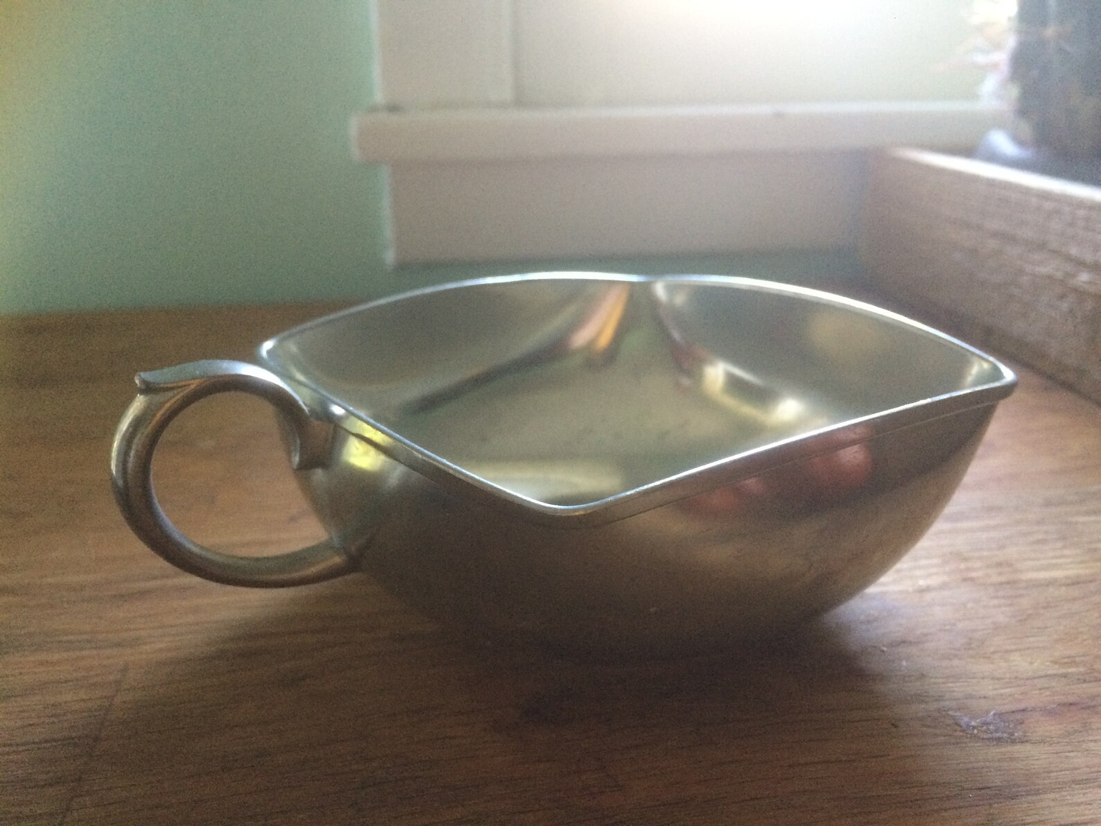 Square Shaped Pewter Dish. Perfect Curved Handle. Vintage Piece. Made
