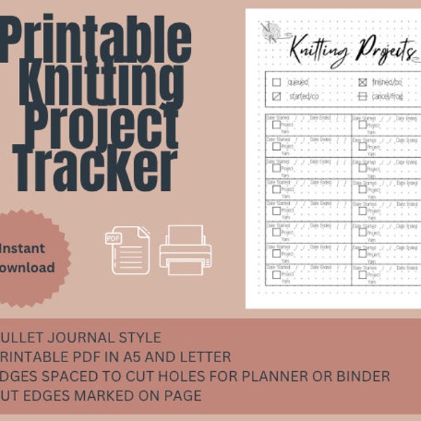 Printable Knitting Project Tracker, Knitting Journal