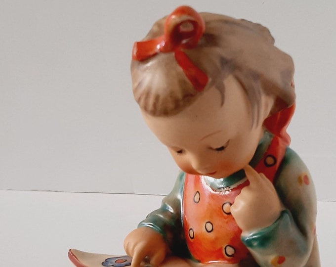 Hummel "Bookworm" Girl #8, 4 1/2, TMK-1, Crossover, TMK-1 signature, TMK-1 Crown,covered visable by Sculptor Reinhold Unger 1938
