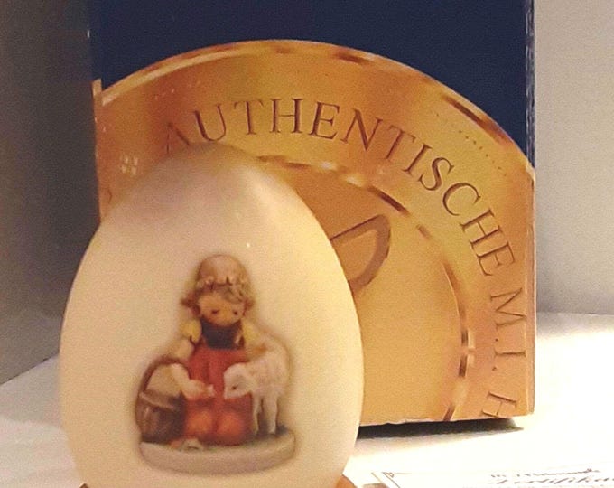 Hummel "Egg Favorite Pet" #858A, height 3 inches, TMK-7, Hummel Box, ring stand, possible edition PFE, Listed as Special Edition 2001