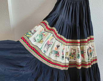 Broomstick Handsewn Southwest  Peasant Festive Tiered Long Skirt Size S