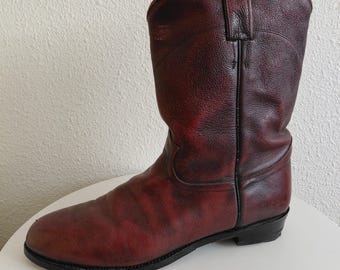Vintage Justin Mens Midcalf Wine Leather Western Work Boots Size 12D.