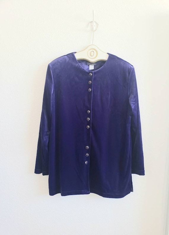 Willow Ridge Women Purple Velvet  Long Blazer Shir