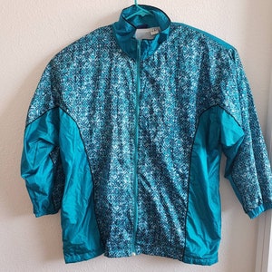 Honors Plus Size Vintage Turquoise Lined  Nylon Track Full Zipper Jacket mens 2X