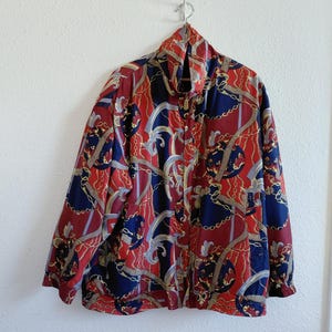 FUDA International Jacket Womens XL Silk Bomber Shoulder Pads Equestrian 1990s