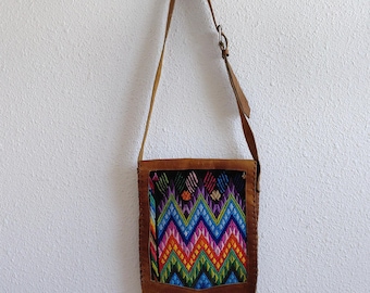 Colorful VTG Huipil Embroidery/ Leather Messenger Shoulder Handcrafted In  Guatemala