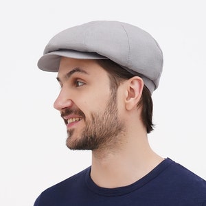 Linen Newsboy Cap: Gray Summer Flat Cap, Handmade Baker Boy Hat
