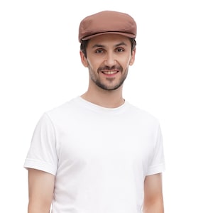 Cappuccino Cotton Flat Cap | Mens Newsboy Hat | Traditional Baker Boy | Cocoa Brown | Gift for Him