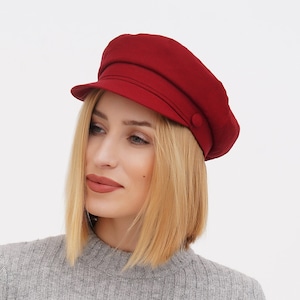 Summer women baker boy hat breton linen fisherman newsboy cap burgundy | Lightweight gift idea