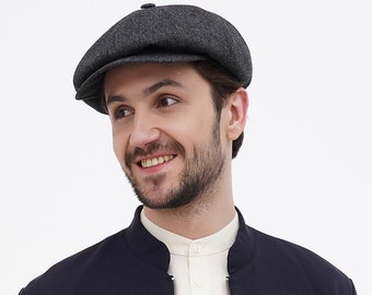 Gorra de vendedor de periódicos de lana hecha a mano: gorra clásica de panadero de ocho paneles