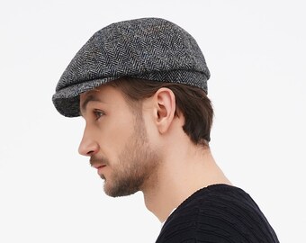 Newsboy Hat for Men – Grey Tweed 8-Panel Cap | Classic Baker Boy Style | Vintage Wool Men's Newsboy Cap | Handmade Grey Hat