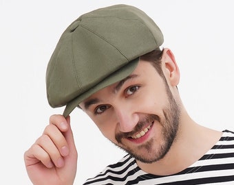 Men’s Summer Linen Newsboy Cap – Lightweight Flat Cap in Olive