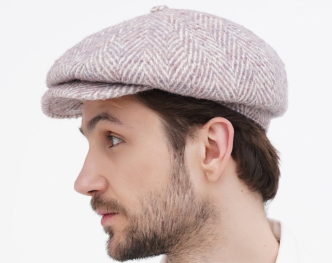 Newsboy Hat for Men – 8-Panel Wool Cap | Vintage Baker Boy Style | Men's Tweed Flat Cap with Cotton Lining | Beige Winter Hat