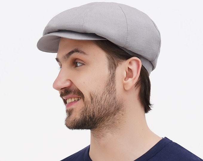 Men’s Summer Linen Newsboy Cap – Lightweight Gray Flat Cap
