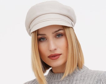 Ivory Linen Newsboy Cap for Women – Lightweight Summer Fisherman Hat