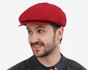 Men’s Burgundy Linen Newsboy Cap – Lightweight 8 Panel Summer Hat
