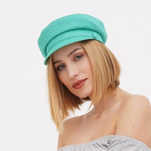 Summer women newsboy breton linen fisherman baker boy hat cap green