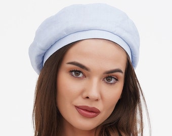 Light Blue Linen Summer Beret – Gift for Her