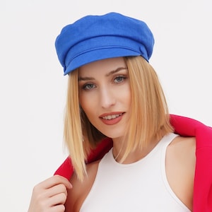 Blue Linen Newsboy Cap Women – Breton Fisherman Hat Summer | Lightweight Baker Boy Cap | Gift for Her