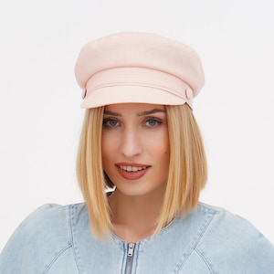 Peach Linen Newsboy Cap: Summer Breton Fisherman Hat
