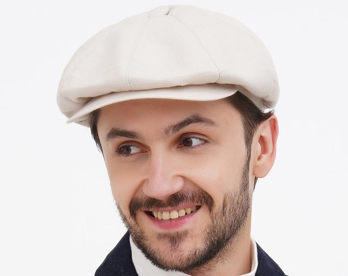 Newsboy hat summer men's wrinkled linen straight visor baker boy cap best ivory