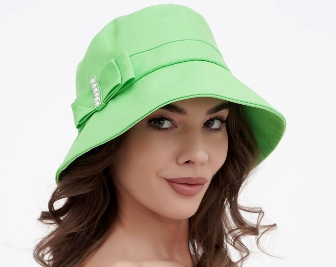 Сloche hat summer for women fashion brim bucket green