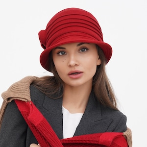 Red Wool Cloche Hat: Handmade 1920s Flapper Style