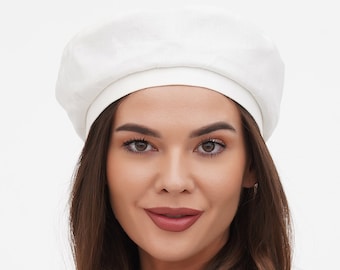 White Linen Beret | Lightweight Summer Hat Women