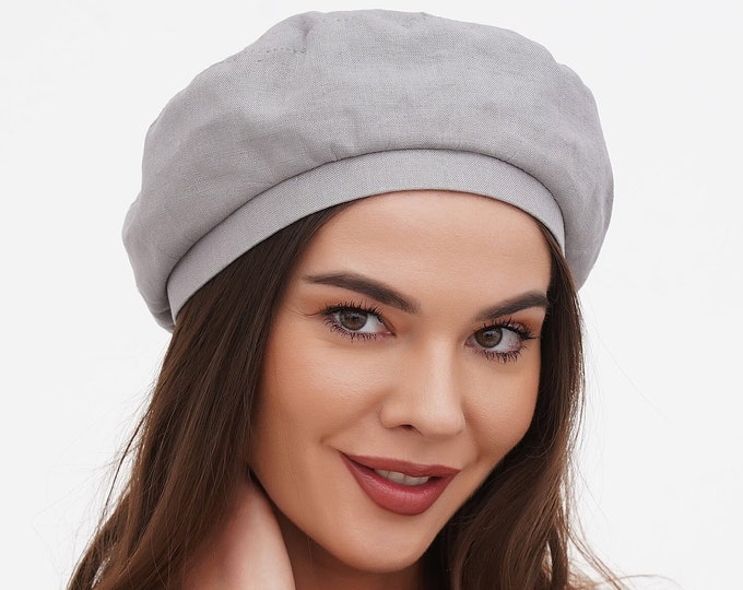 Womens summer hat beret linen french fashion grey