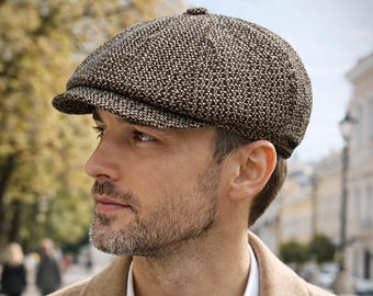 Men's Brown Newsboy Cap Handmade Baker Boy Hat