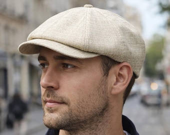 Beige linnen krantenjongenspet voor heren Lichtgewicht zomerbakerhoedje Paperboy-stijl