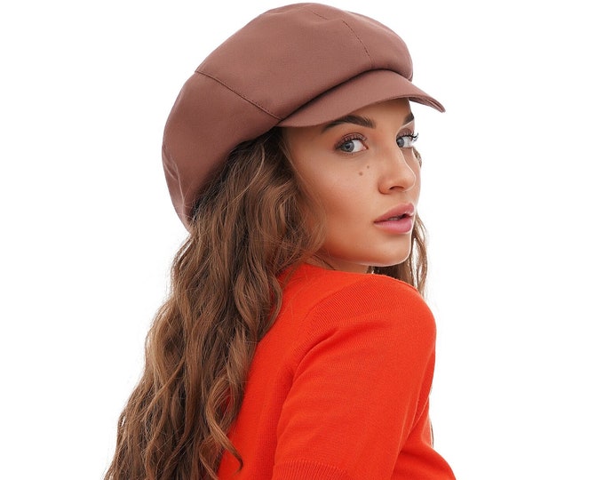 Women's Cocoa Brown Cotton Newsboy Hat - 8 Panel Top Baker Boy Paperboy Cap, Chic and Comfortable