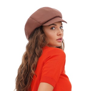 Cocoa Brown Cotton Newsboy Hat Women 8 Panel Baker Boy Cap Paperboy Hat Chocolate Handmade Ukrainian Summer