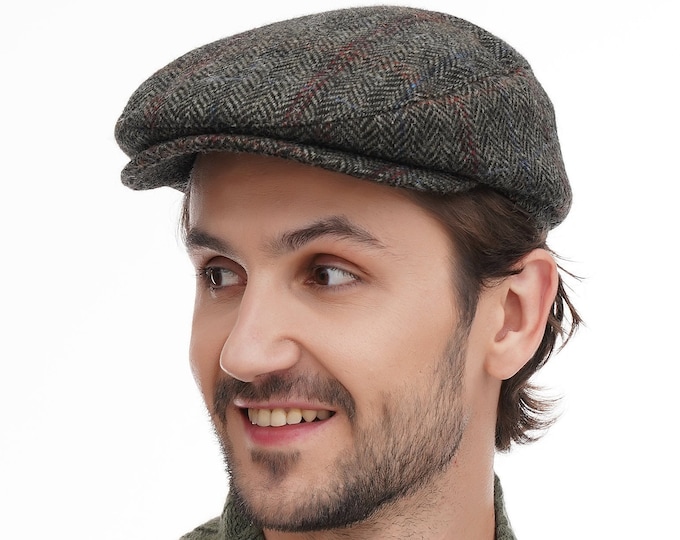 Flat Cap for Men – Grey-Green Tweed Wool Cap | Stylish Vintage Hat | Classic Men's Flat Cap | Handmade Wool Flat Cap