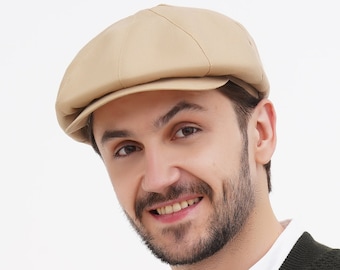 Sand Linen Newsboy Cap for Men – Lightweight Summer Flat Cap