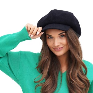 Blauwe wollen krantenjongenshoed voor dames - Baker Boy-krantenjongenspet met 8 panelen, elegant topaccessoire in klassiek blauw
