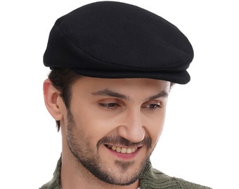 Black Wool Flat Cap – Classic Mens Hat Handmade Ukraine